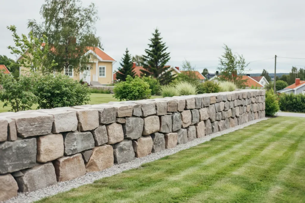 bygge av naturstensmur l ngs tomtgr ns i s derhamn